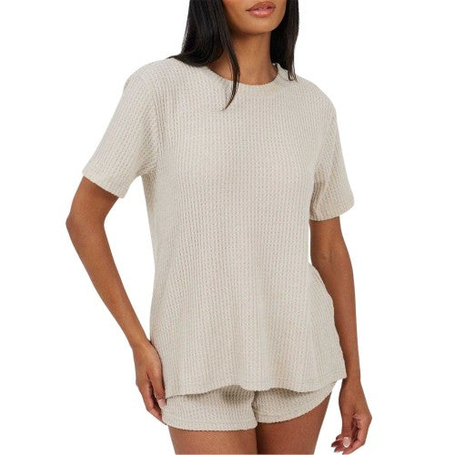 Front - Brave Soul Womens/Ladies Waffle Knit Short-Sleeved Loungewear Set