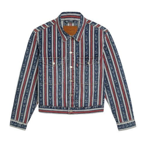 Front - Levis Mens Vertical Stripe Denim Trucker Jacket