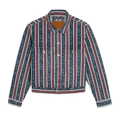 Front - Levis Mens Vertical Stripe Denim Trucker Jacket