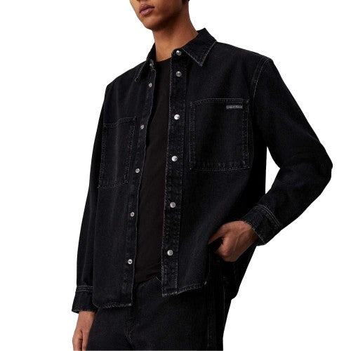 Front - Calvin Klein Mens Linear Denim Regular Shirt