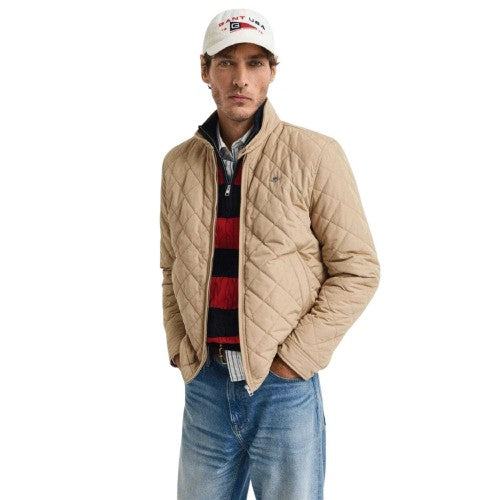 Front - Gant Mens Windcheater Diamond Quilt Jacket