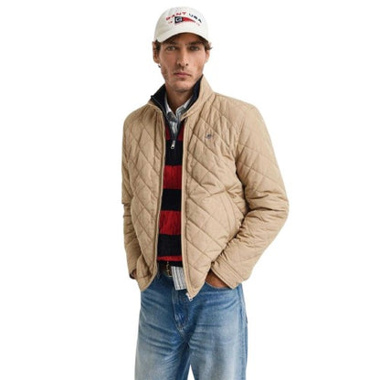 Front - Gant Mens Windcheater Diamond Quilt Jacket
