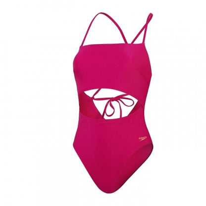 Front - Speedo Womens/Ladies Cut Out Tie Back One Piece Swimsuit