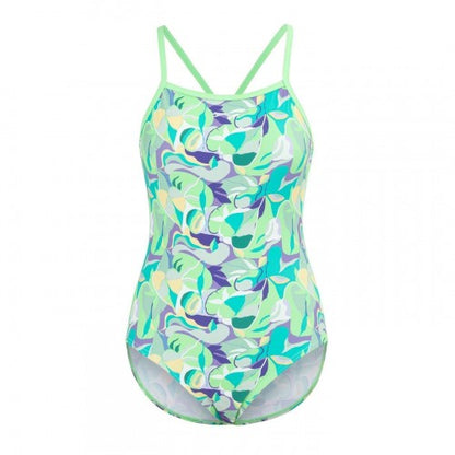 Front - Slazenger Girls Floral Tie Back One Piece Swimsuit