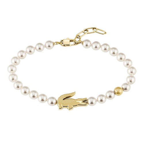 Front - Lacoste Mens Gold Ion Plated Pearl Bracelet