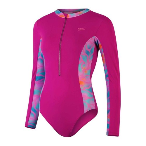 Front - Speedo Womens/Ladies Marble Rash Guard Swimsuit