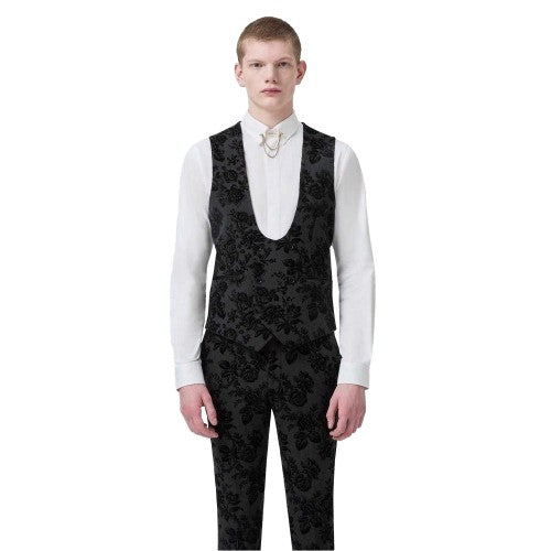 Front - Twisted Tailor Mens Floral Embroidery Wool Blend Skinny Waistcoat