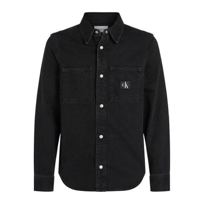 Front - Calvin Klein Mens Patch Denim Logo Shirt