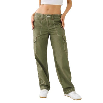 Front - True Religion Womens/Ladies Military Wide Leg Oversized Cargo Trousers