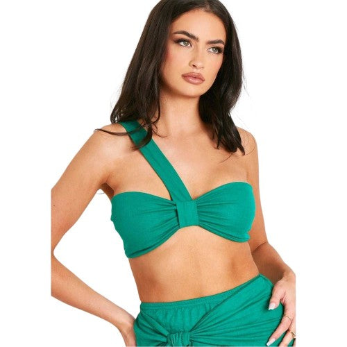 Front - Missy Empire Womens/Ladies Linen-Look One Shoulder Crop Top