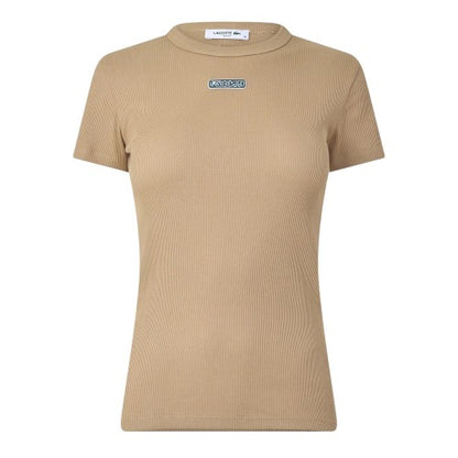 Front - Lacoste Womens/Ladies Ribbed Fleece Crew Neck T-Shirt