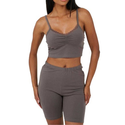 Front - Brave Soul Womens/Ladies Strappy High Waist Loungewear Set