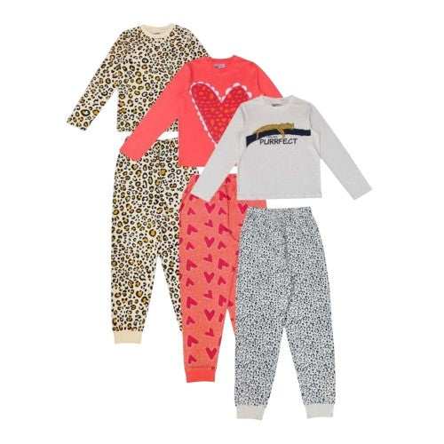 Front - Star Childrens/Kids Leopard Print Long-Sleeved Long Pyjama Set (Pack of 3)