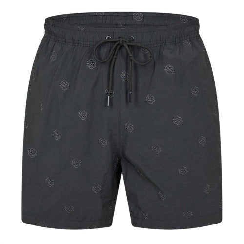 Front - Boss Mens All Over Logo Regular Swim Shorts