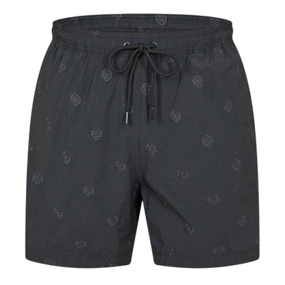 Front - Boss Mens All Over Logo Regular Swim Shorts