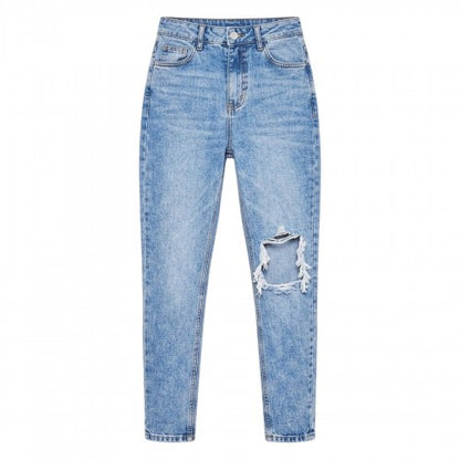 Front - Missy Empire Womens/Ladies Washed Ripped Straight Leg Jeans