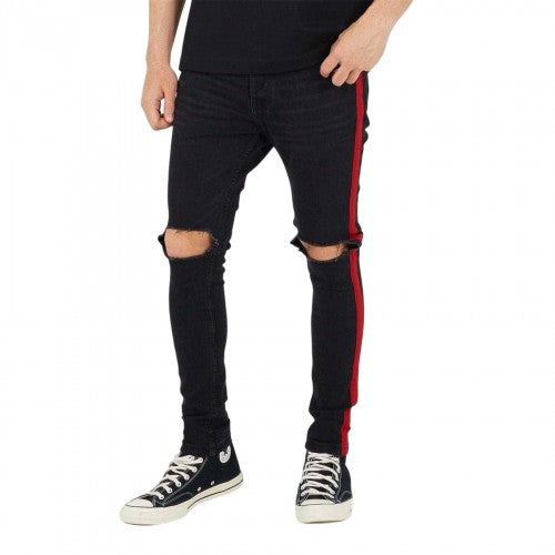 Front - Brave Soul Mens Denim Contrast Striped Side Seams Jeans