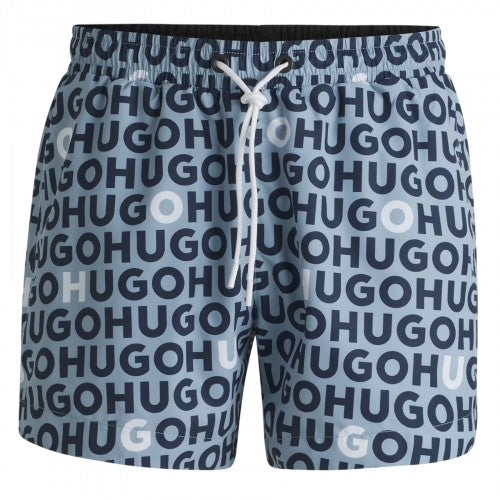 Front - Hugo Mens Logo All-Over Print Regular Swim Shorts