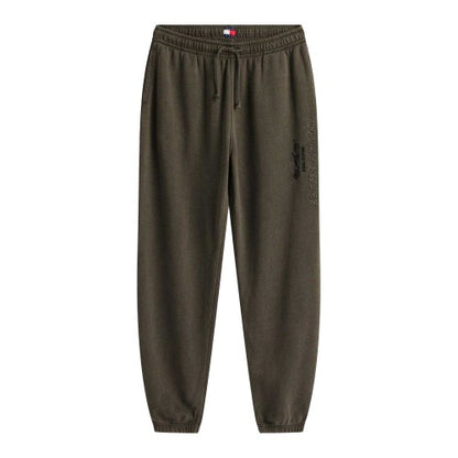 Front - Tommy Jeans Mens Fleece Vertical Logo Relaxed Fit Joggers