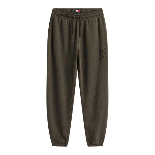 Front - Tommy Jeans Mens Fleece Vertical Logo Relaxed Fit Joggers