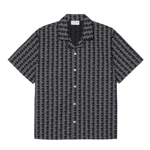 Front - Lacoste Mens Geometric Poplin Relaxed Fit Pyjama Top