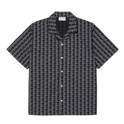 Front - Lacoste Mens Geometric Poplin Relaxed Fit Pyjama Top