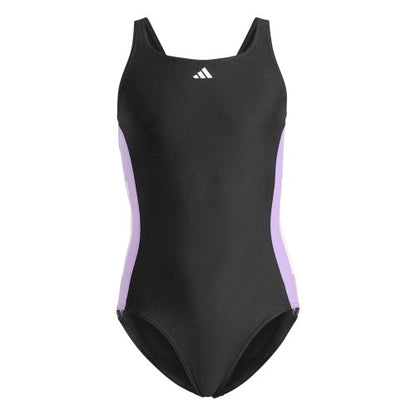 Front - Adidas Girls 3 Stripes One Piece Swimsuit