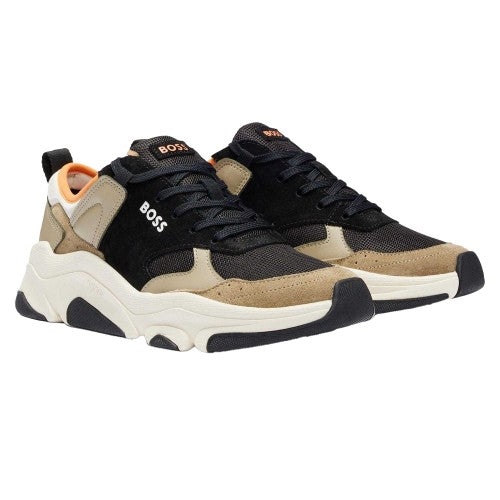 Front - Hugo Boss Mens Asher Leather Running Trainers