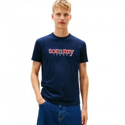 Front - Tommy Jeans Mens Logo Crew Neck Regular T-Shirt