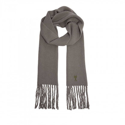 Front - Ami Paris Embroidered Logo Knitted Scarf