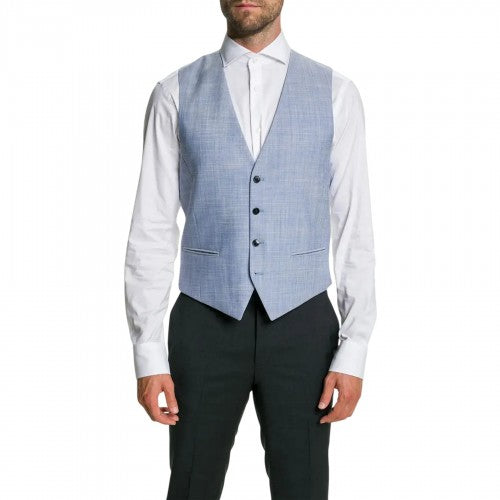 Front - Hugo Mens Vin212 Checked Tailored Waistcoat
