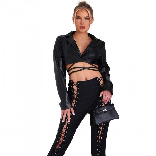 Front - Missy Empire Womens/Ladies PU Cropped Blazer