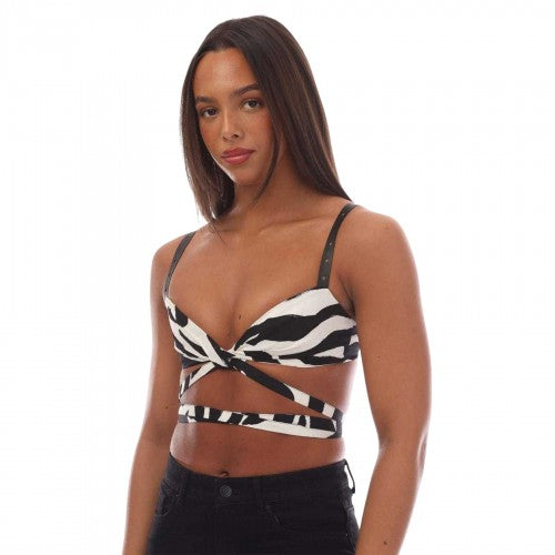 Front - Off White Womens/Ladies Zebra Print Bralette
