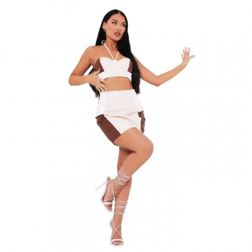 Front - Missy Empire Womens/Ladies Colour Block Halter Neck Bralette
