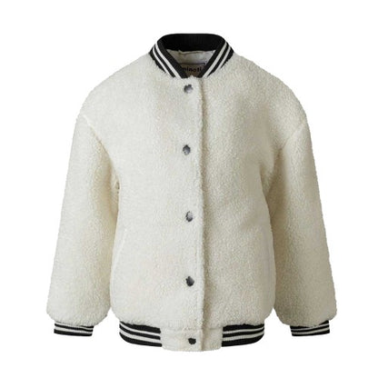 Front - Minoti Girls Teddy Fleece Bomber Jacket