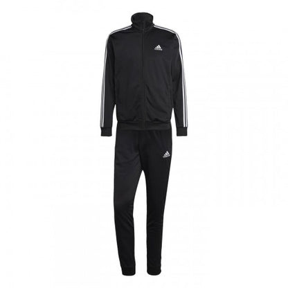 Front - Adidas Mens Essentials 3 Stripes Tricot Full Zip Tracksuit Set