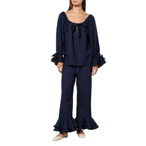 Front - Sleeper Womens/Ladies Linen Puff Sleeve Loungewear Set