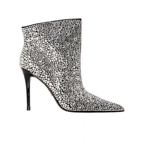 Front - Steve Madden Womens/Ladies Sentinel Rhinestone Metallic High Stiletto Heel Ankle Boots