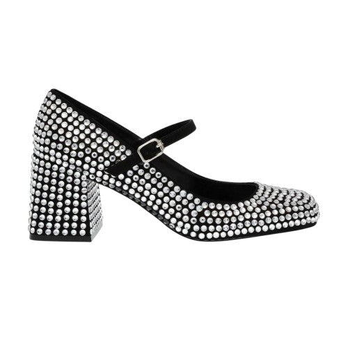 Front - Steve Madden Womens/Ladies Rhinestone Leather Block Heel Mary Janes