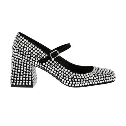 Front - Steve Madden Womens/Ladies Rhinestone Leather Block Heel Mary Janes