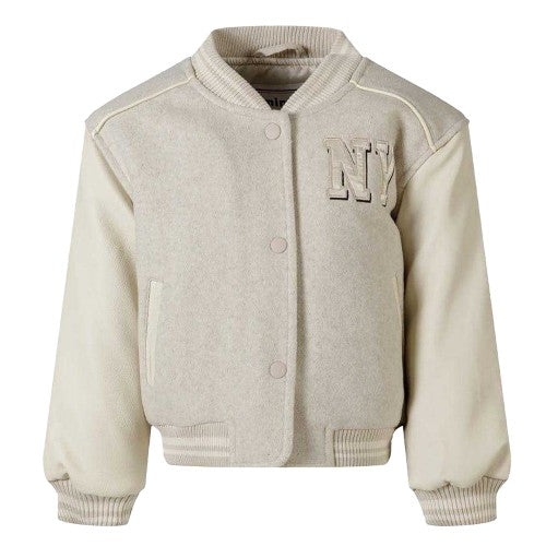Front - Minoti Girls New York Patch Varsity Jacket
