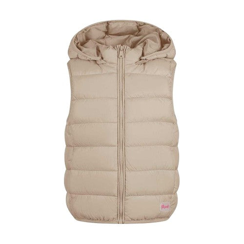 Front - Minoti Girls Quilted Detachable Hood Gilet