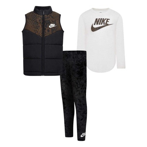 Front - Nike Girls Animal Print Long-Sleeved Top And Leggings Set