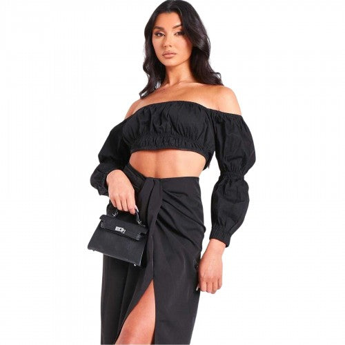Front - Missy Empire Womens/Ladies Puff Sleeve Bardot Top