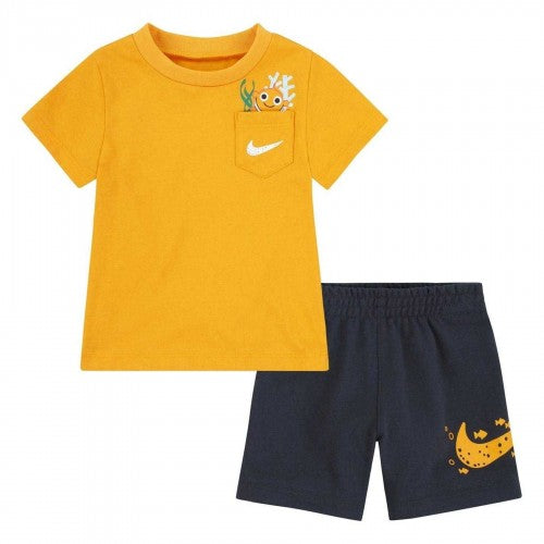 Front - Nike Baby Reef Crew Neck T-Shirt & Shorts Set