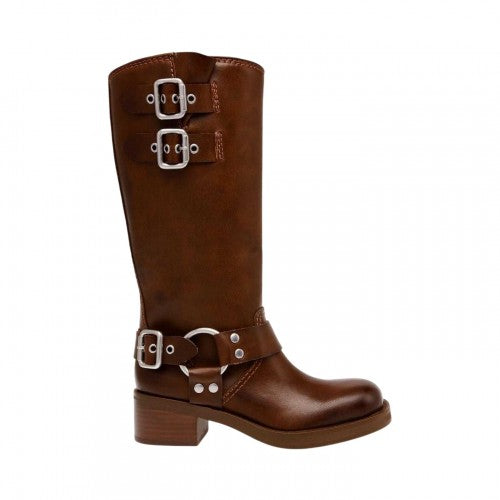 Front - Steve Madden Womens/Ladies Eastern Leather Buckle Detail Motorcycle Boots