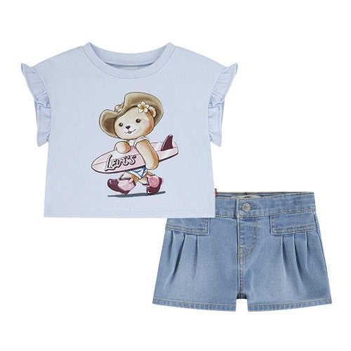 Front - Levis Baby Girls Bear Ruffle T-Shirt & Shorts Set
