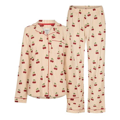 Front - Chelsea Peers Womens/Ladies Cherry Cotton Long-Sleeved Pyjama Set