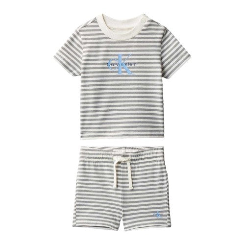 Front - Calvin Klein Baby Striped Two Piece T-Shirt & Shorts Set
