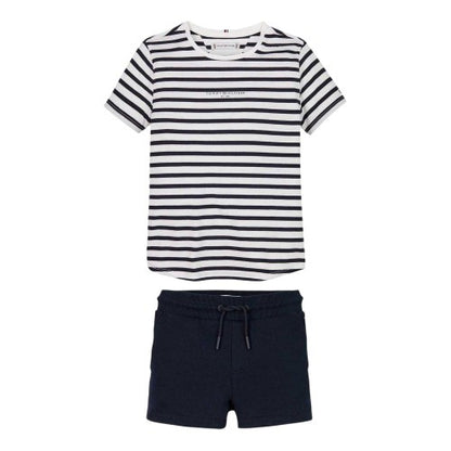 Front - Tommy Hilfiger Childrens/Kids Striped Crew Neck Short-Sleeved T-Shirt & Shorts Set